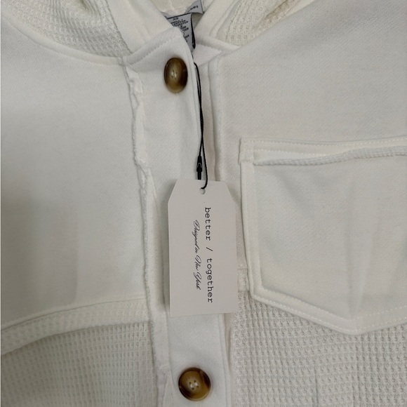 Better Together White Waffle Knit Button Hoodie | XS NWT - Picture 3 of 4